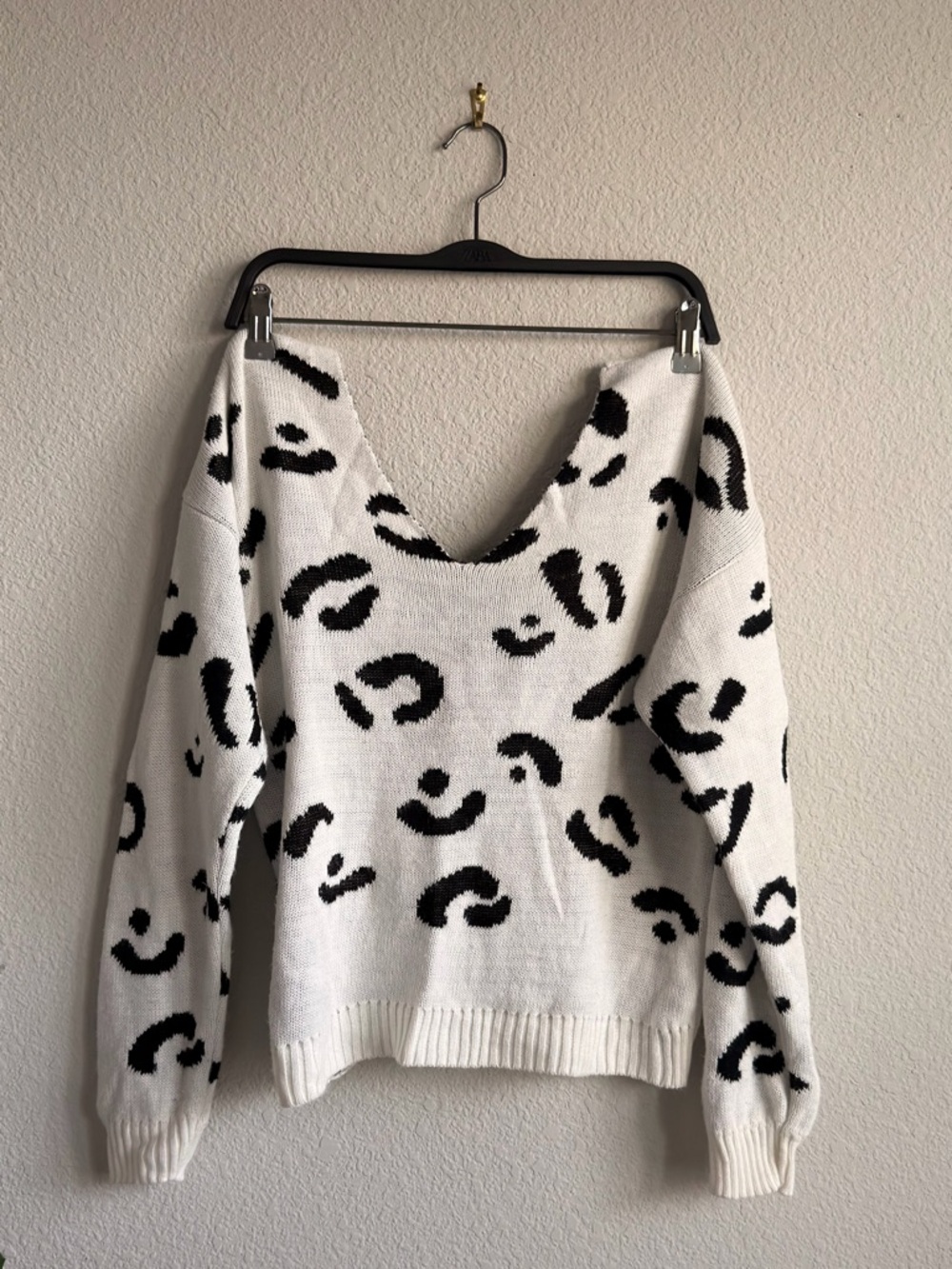 Leopard Print Tie Back Open Back Sweater S/M Boohoo